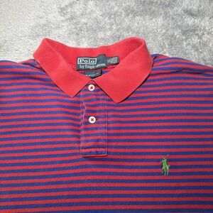 VTG Polo Ralph Lauren Men's XL Custom Fit Red/Blue Striped Shirt Green Pony